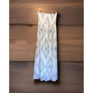 Old Navy Womens Strapless Maxi Dress Sz M White Geo Smocked Lined Ethereal Boho